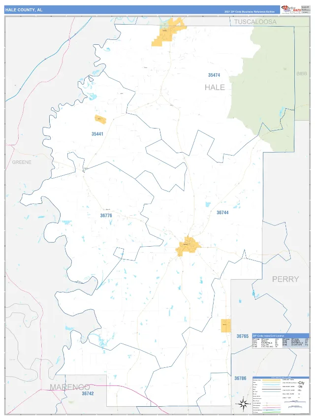 Hale County, AL ZIP Code Wall Map, Business Reference style