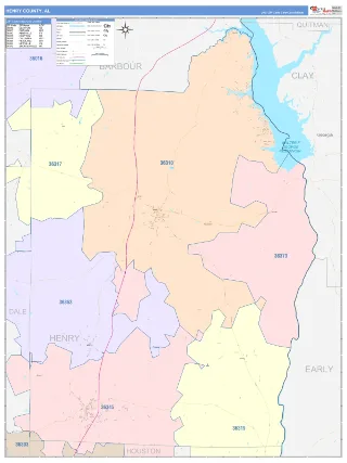 Henry County, AL ColorCast style ZIP Code wall map