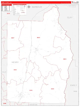 Henry County, AL RedLine style ZIP Code wall map
