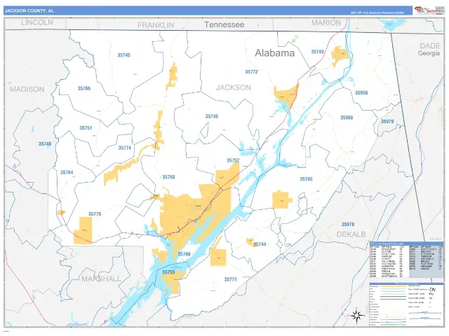 Jackson County, AL ZIP Code Wall Map, Business Reference style