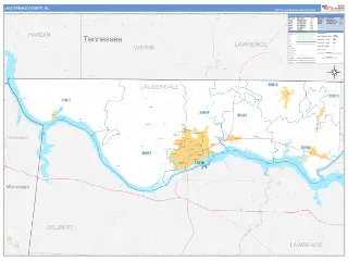 Lauderdale County, AL Business Reference style ZIP Code wall map