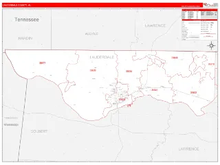 Lauderdale County, AL RedLine style ZIP Code wall map
