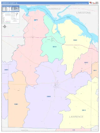 Lawrence County, AL ColorCast style ZIP Code wall map