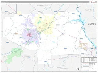Lee County, AL Classic style ZIP Code wall map