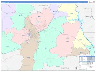 Lee County, AL ColorCast style ZIP Code wall map
