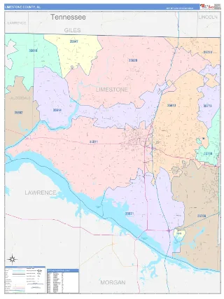 Limestone County, AL ColorCast style ZIP Code wall map