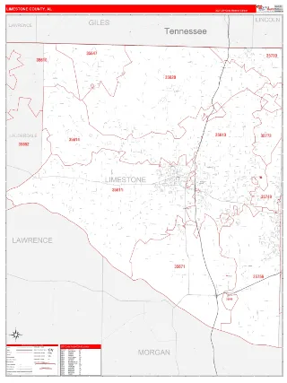 Limestone County, AL RedLine style ZIP Code wall map