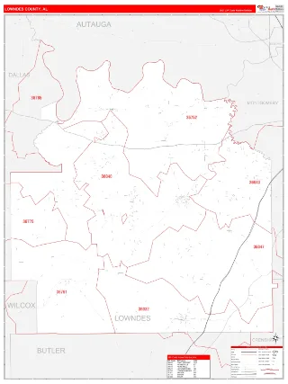 Lowndes County, AL RedLine style ZIP Code wall map