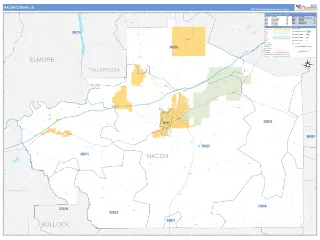 Macon County, AL Business Reference style ZIP Code wall map