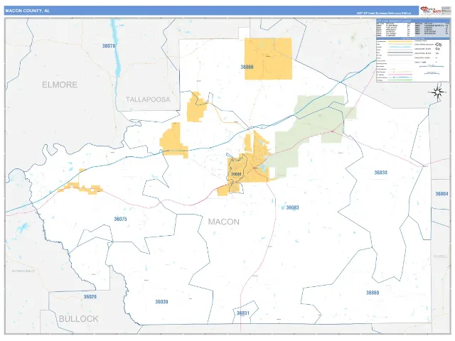 Macon County, AL ZIP Code Wall Map, Business Reference style