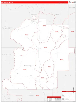 Marengo County, AL RedLine style ZIP Code wall map
