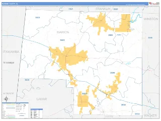 Marion County, AL Business Reference style ZIP Code wall map