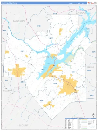 Marshall County, AL Business Reference style ZIP Code wall map