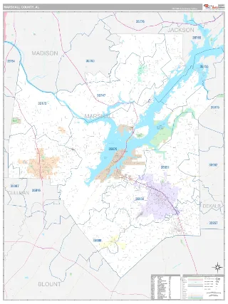 Marshall County, AL Classic style ZIP Code wall map
