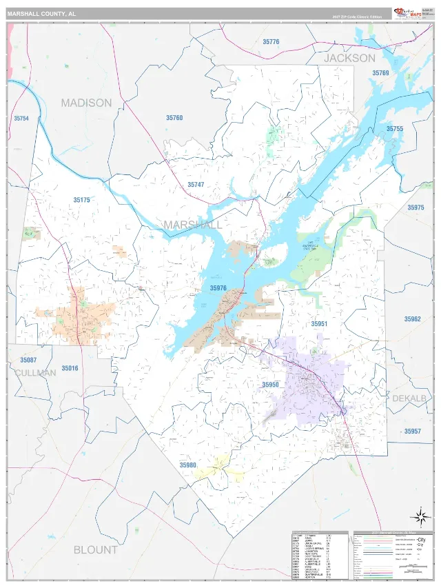 Marshall County, AL ZIP Code Wall Map, Classic style