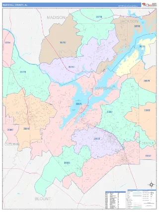 Marshall County, AL ColorCast style ZIP Code wall map
