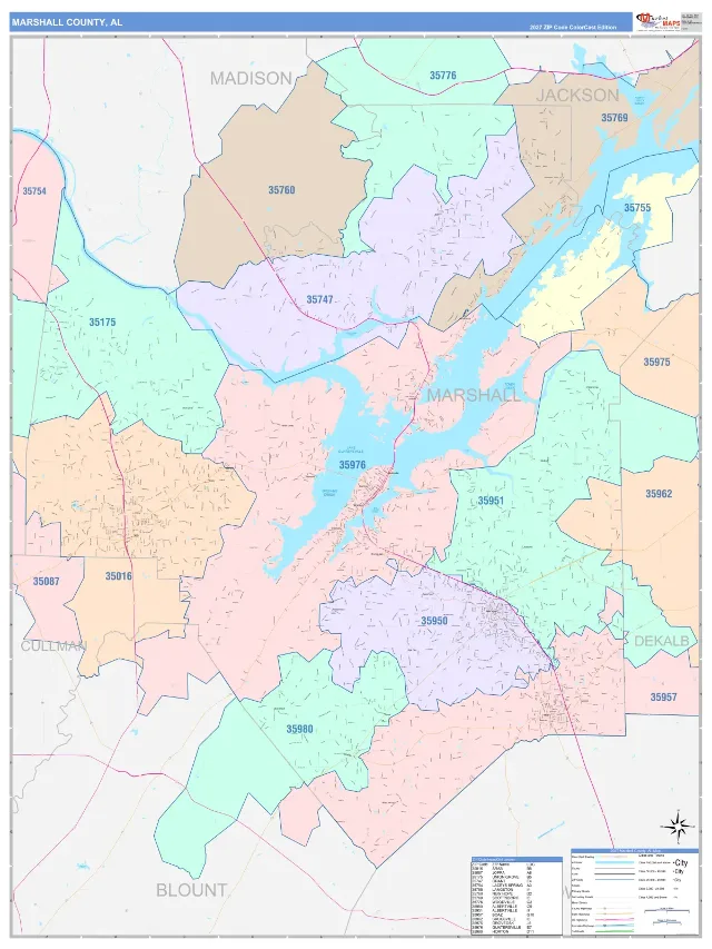 Marshall County, AL ZIP Code Wall Map, ColorCast style
