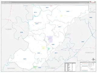 Monroe County, AL Classic style ZIP Code wall map