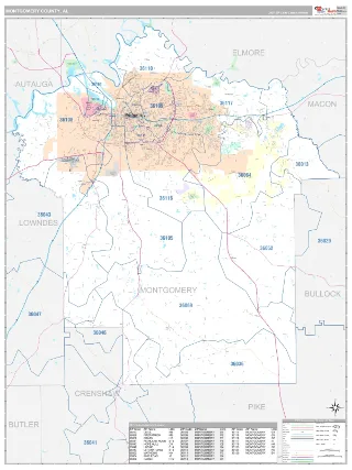 Montgomery County, AL Classic style ZIP Code wall map