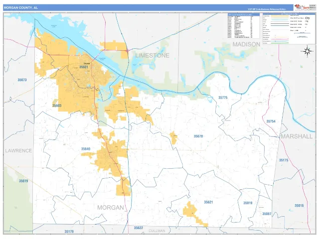 Morgan County, AL ZIP Code Wall Map, Business Reference style