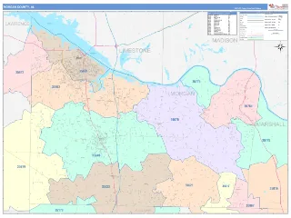 Morgan County, AL ColorCast style ZIP Code wall map