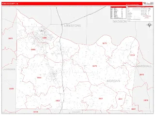 Morgan County, AL RedLine style ZIP Code wall map