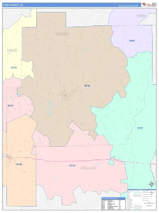 Perry County, AL ColorCast style ZIP Code wall map