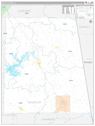 Randolph County, AL Classic style ZIP Code wall map