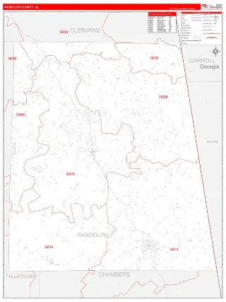 Randolph County, AL RedLine style ZIP Code wall map