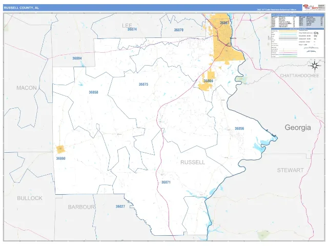 Russell County, AL ZIP Code Wall Map, Business Reference style