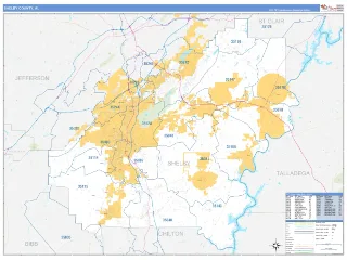 Shelby County, AL Business Reference style ZIP Code wall map
