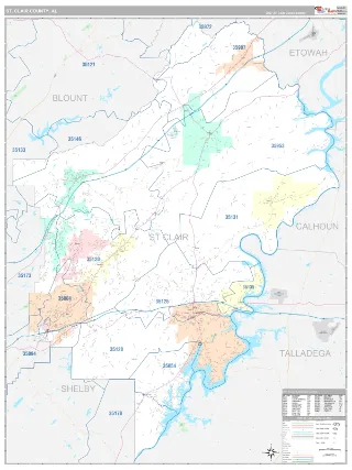St. Clair County, AL Classic style ZIP Code wall map
