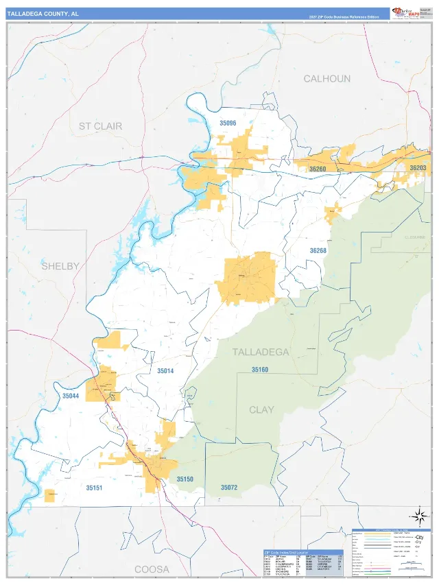 Talladega County, AL ZIP Code Wall Map, Business Reference style