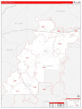 Talladega County, AL RedLine style ZIP Code wall map
