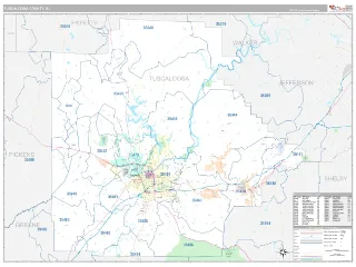 Tuscaloosa County, AL Classic style ZIP Code wall map