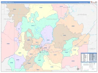 Tuscaloosa County, AL ColorCast style ZIP Code wall map