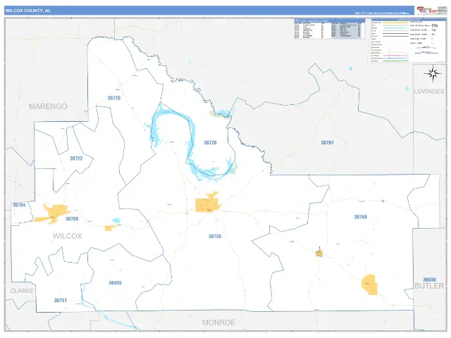 Wilcox County, AL ZIP Code Wall Map, Business Reference style