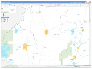 Ashley County, AR Business Reference style ZIP Code wall map