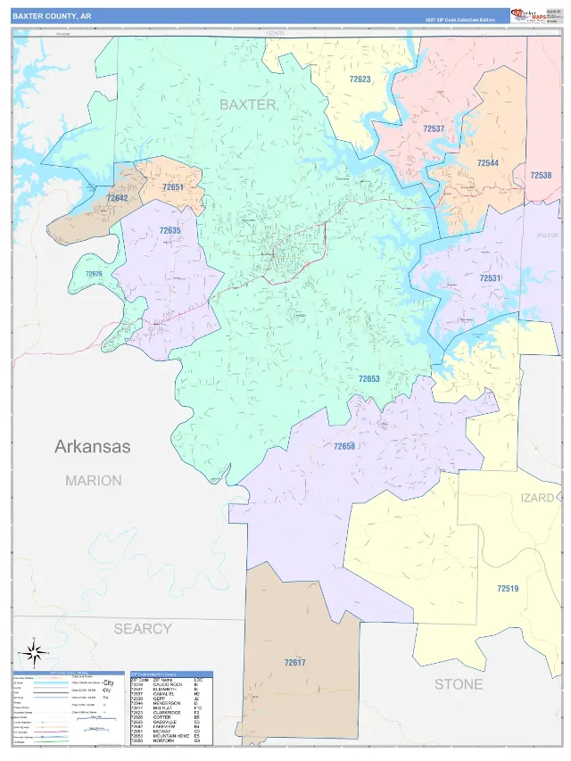 Baxter County, AR ZIP Code Wall Map, ColorCast style