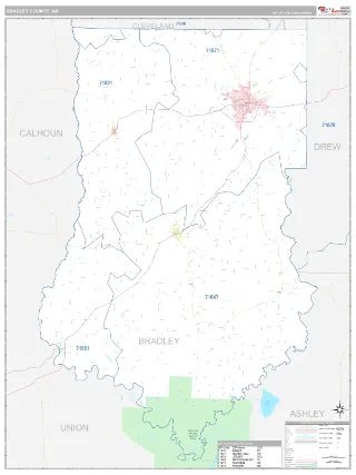 Bradley County, AR Classic style ZIP Code wall map