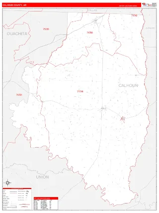 Calhoun County, AR RedLine style ZIP Code wall map