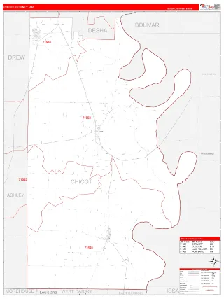 Chicot County, AR RedLine style ZIP Code wall map