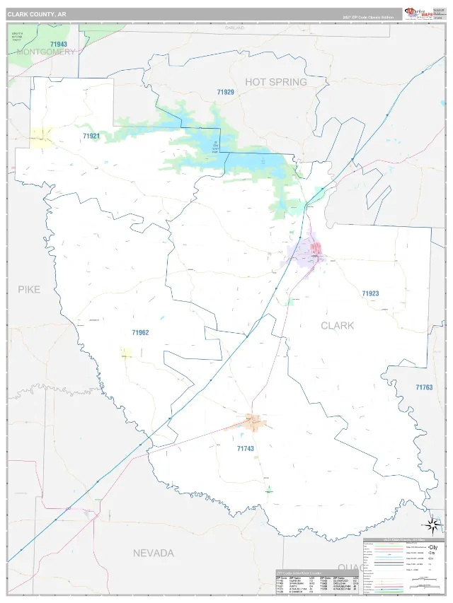 Clark County, AR ZIP Code Wall Map, Classic style