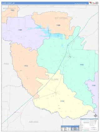 Clark County, AR ColorCast style ZIP Code wall map