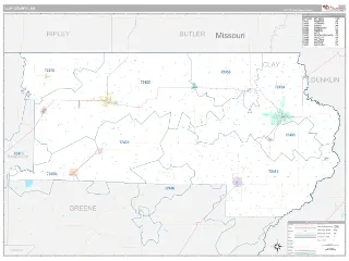 Clay County, AR Classic style ZIP Code wall map