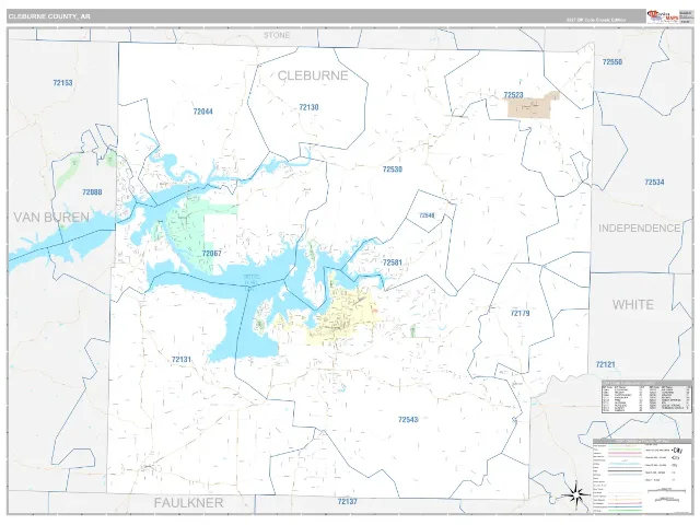 Cleburne County, AR ZIP Code Wall Map, Classic style