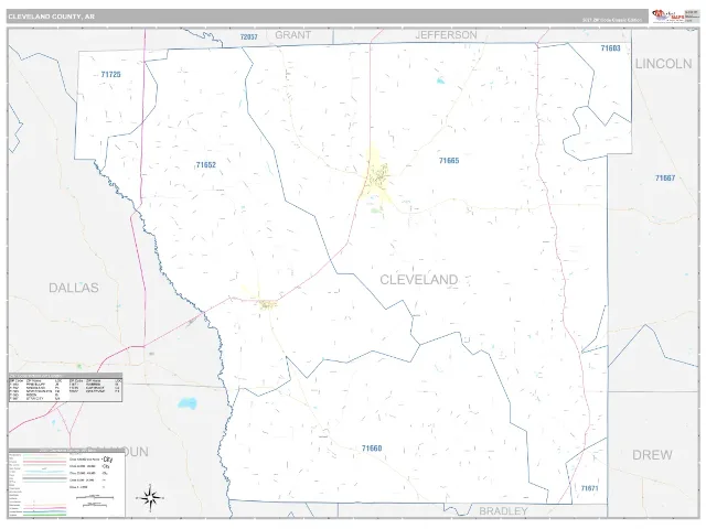 Cleveland County, AR ZIP Code Wall Map, Classic style