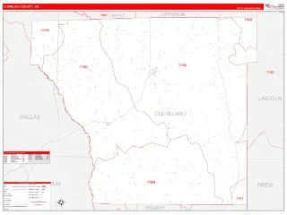 Cleveland County, AR RedLine style ZIP Code wall map