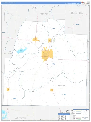 Columbia County, AR Business Reference style ZIP Code wall map