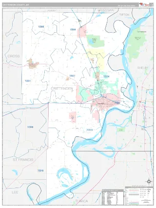Crittenden County, AR Classic style ZIP Code wall map